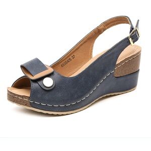 Stylish Navy Blue Wedge Sandals
